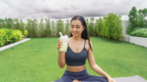 A balanced pre-workout and post-workout meal laid out on a table with fresh fruits, lean protein, and whole grains at Cubesob Kammanahalli Bhopal.